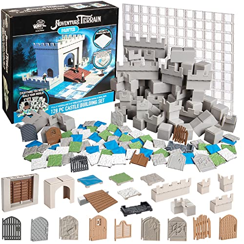 Monster Adventure Terrain- 128pc Painted Castle Expansion Set with Baseplate- Fully Modular and Stackable 3-D Tabletop World Builder Compatible with DND Dungeons Dragons, Pathfinder, and All RPG Game