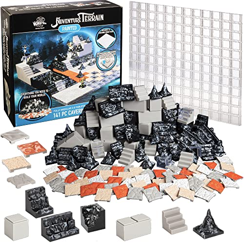 Monster Adventure Terrain - 141pc Painted Cavern Expansion Set w Baseplate - 3-D Tabletop World Builder Compatible with DND Dungeons Dragons, Pathfinder, and All RPG Games