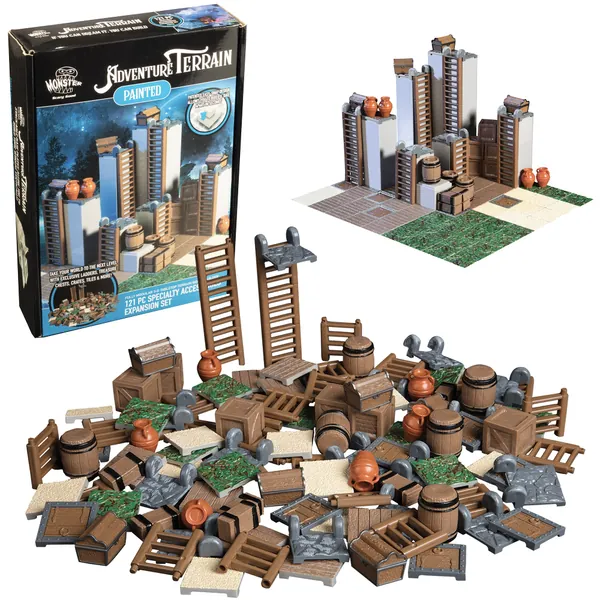 Monster Adventure Terrain- 121pc Painted Specialty Accessories and Tiles Expansion Set- Modular and Stackable 3-D Tabletop World Builder Compatible with DND Dungeons Dragons, Pathfinder All RPG Games - 