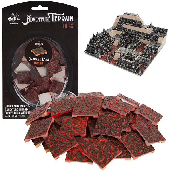 Monster Adventure Terrain- 50pc Cracked Lava Tile Expansion Pack- Hand-Painted 1x1” Tile Set- Easy Snap Creates Amazing Tabletop Terrain in Minute- Customize Your D&D and Pathfinder Dungeons Your Way - 