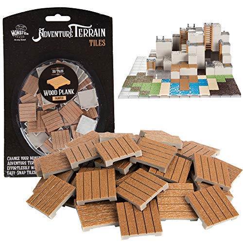 Monster Adventure Terrain- 50pc Wood Plank Tile Expansion Pack- Hand-Painted 1x1” Tile Set- Amazing Tabletop Terrain in Minute- Customize Your D&D and Pathfinder Dungeons - Wood Plank