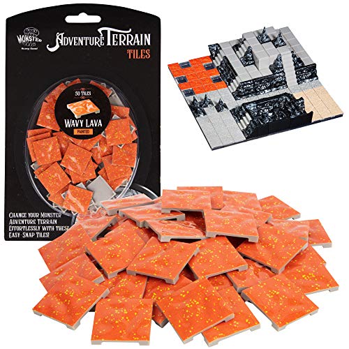 Monster Adventure Terrain- 50pc Wavy Lava Tile Expansion Pack- Hand-Painted 1x1” Tile Set- Creates Amazing Tabletop Terrain in Minute- Customize Your D&D and Pathfinder Dungeons - Wavy Lava