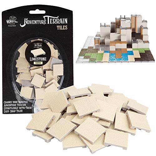 Monster Adventure Terrain- 50pc Limestone Tile Expansion Pack- Hand-Painted 1x1” Tile Set- Amazing Tabletop Terrain in Minute- Customize Your D&D and Pathfinder Dungeons - Limestone