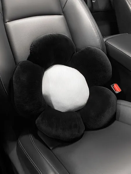 1pc Two Tone Flower Design Fuzzy Comfort Car Lumbar Support Pillow