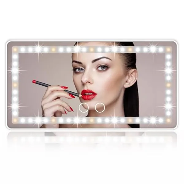 Car Sun Visor Vanity Mirror, Rechargeable Makeup Mirror with 3 Light Modes & 60 LEDs - Dimmable Clip-on Rear View Sun-Shading Cosmetic Mirror, Universal for Car SUV(Pure White)