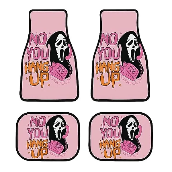 JOJOART Pink Scary Ghostface Car Floor Mats Carpet 4 Piece All Weather No You Hang Up Automotive Mats Rubber Anti-Skid Floor Mats Horror Car Decor Accessories Fit for Van Truck Cars