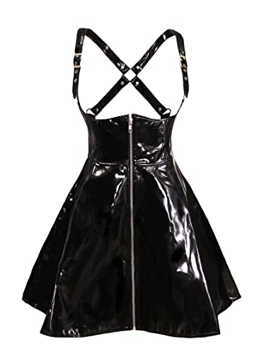 bslingerie Underbust Shiny PVC Wetlook Clubwear One Piece Dress - X-Large - Black