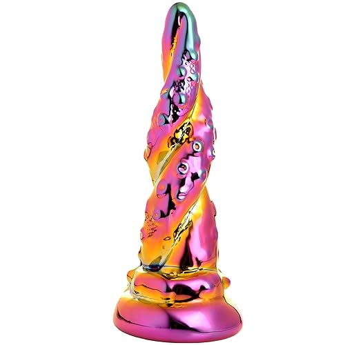 CREATURE COCKS Enchantress Rainbow Glass Dildo for Beginners, Men, Women, & Couples. Strapon Compatible, Body-Safe and Durable Glass. Smooth and Tapered. 1 Piece, Pink & Yellow.