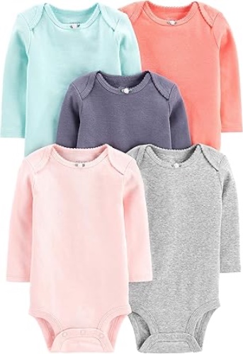 Simple Joys by Carter's Baby Girls' Long-Sleeve Bodysuit, Pack of 5 - 18 Months Pink/Navy/Mint Green