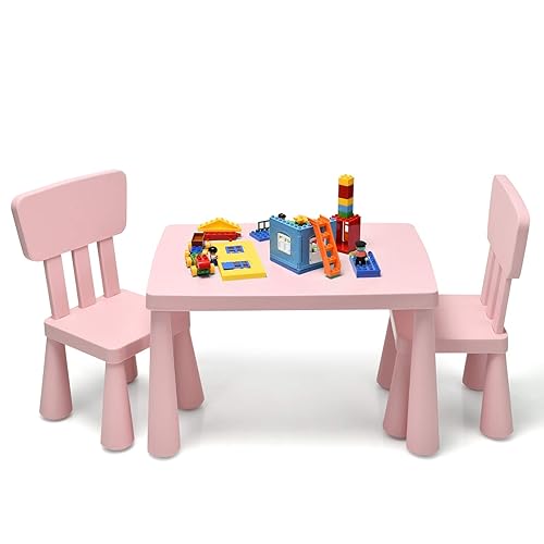 Costzon Kids Table and Chair Set For Toddler, 3 Piece Plastic Children Activity Table for Reading, Drawing, Snack Time, Arts Crafts, Preschool, Kindergarten & Playroom, Easy Clean (Pink) - Pink - 30’’ x 21’’ x 19’’ (L x W x H)