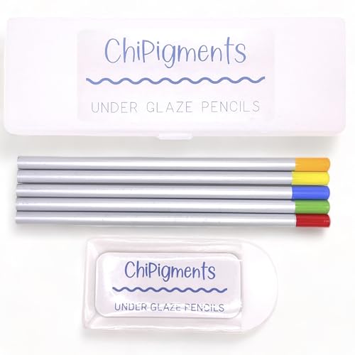 ChiPigments *Set of 5* Underglaze Pencils for Fused Glass and Ceramic Projects with Bonus Pencil Pointer File. (Brights) - Brights