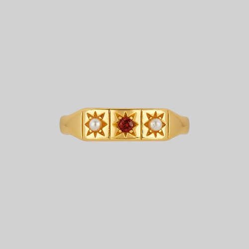 MARY. Garnet & Pearl Trilogy Ring - Gold | Gold / XLarge