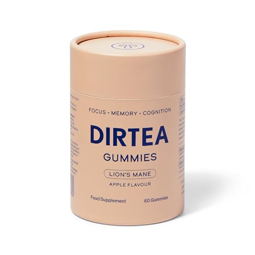 DIRTEA 60 Lion's Mane Mushroom Gummies | 2,400mg / Serving | Vegan, Natural & Sugar Free | with Vitamin B12 & B5 | Focus & Memory Supplement | 60 Gummies (30 Servings) - Apple Flavour - Lion's Mane