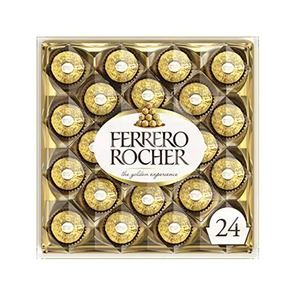 
                            Ferrero Rocher Fine Hazelnut Milk Chocolate, 24 Count, Chocolate Candy Gift Box, Great for Holiday Entertaining, 10.5 oz
                        