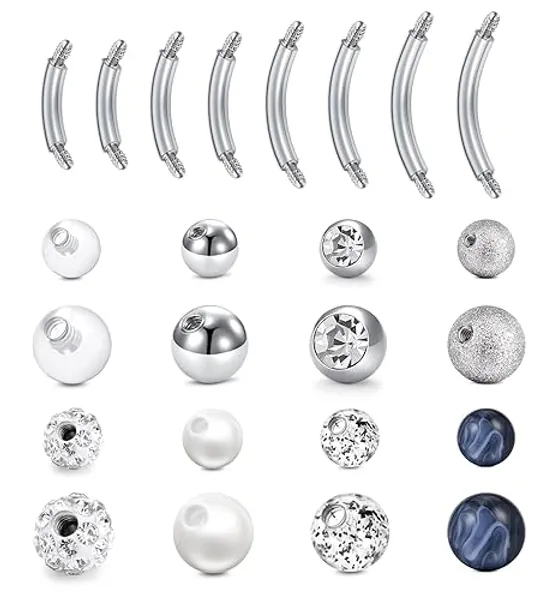 MODRSA Belly Button Ring Belly Rings Surgical Steel Belly Button Rings for Women Navel Piercing Jewelry Silver Gold 6mm 8mm 10mm 12mm - E1-mix Length Bars