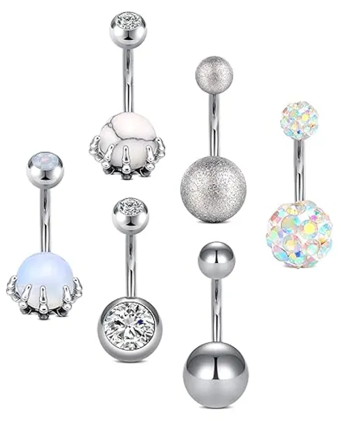 D.Bella 14G Belly Button Rings Surgical Stainless Steel Diamond Belly Rings 10mm Belly Button Piercing Jewelry Navel Rings Navel Piercing Jewelry - Set K