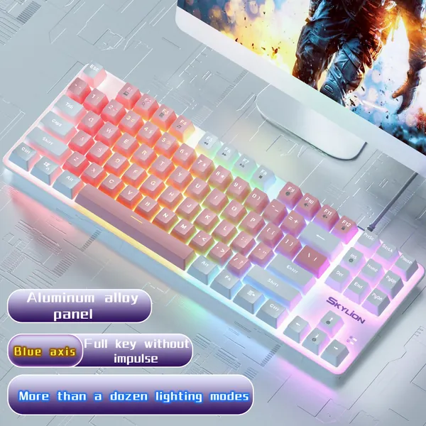 Pink & White Light Up Keyboard for Gaming