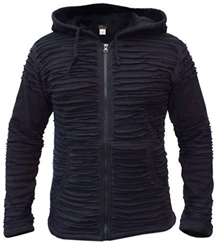 Gheri Men's Cotton Black Razor Cut Ripped Hoodie Jacket - M - Winter(fleece Lined)