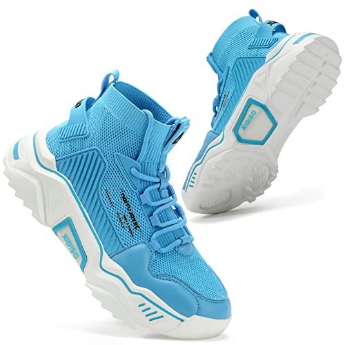 Fushiton Mens High Top Trainers Fashion Platform Shoes Lightweight Breathable Gym Sneakers Comfortable Sports Footwear Casual - 8 UK - Blue Bu
