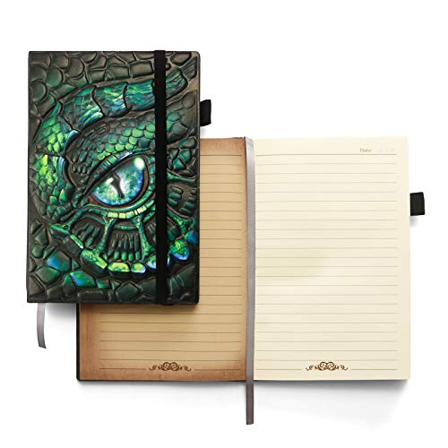 ViViSun Leather Journal Notebook A5 Lined, Embossed Travel Journal Leather Notebook Diary Notepad, Dungeons and Dragon DND Gift for Women Men, 3D Green Dragon - Green Dragon - A5