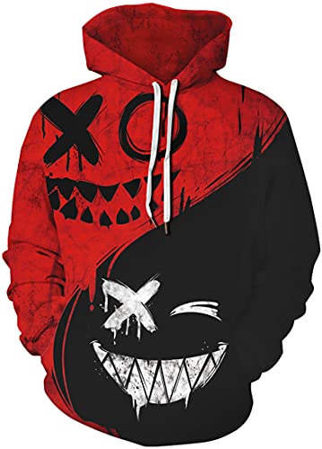 EUDOLAH Men's Long Sleeve Sweatshirts Neon Printed Hoodies 3D Graphic Jumpers Animal Sportswear - 02 Black Red - S-M