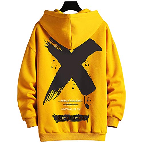 Moshtashio Hoodies for Men Comfort Casual Pullover Sports Outwear Sweater Autumn Winter Grey - L - Yellow