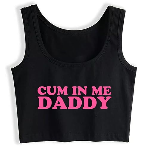 Women Cum in Me Daddy Crop Top Sleeveless Vest - Small - Black