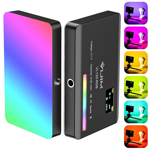 VIJIM VL120 RGB Video Light, Portable LED Camera Light Panel 0-360 Full Color, CRI 95+ 2500-9000K LED 3100mAh Rechargeable DSLR Lighting for Vlogging, Photography, Video Conference - VL120 RGB