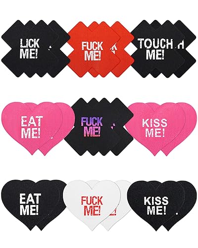 Sexy Nipple Covers Pack Fun Pasty Pack for Rave Party Goth Lingerie Heart X Breast Petals with Words - #2 Pink Black