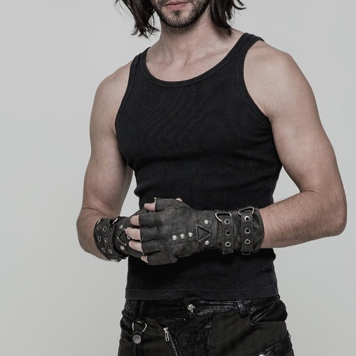 Vintage Half Finger Steampunk Gloves - Black / Adjustable (L-3XL)