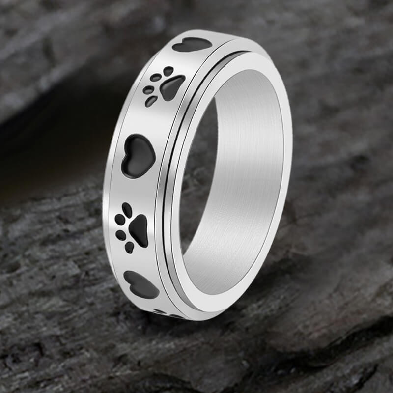 Simple Heart Dog Paw Stainless Steel Spinner Ring - Silver / 10