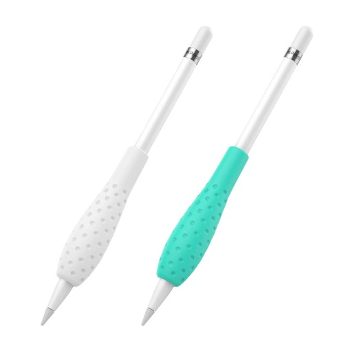 MoKo [2 Pack] Silicone Grip Holder Ergo Protective Sleeve Cover Case Accessories Compatible with Apple Pencil 1st / 2nd Generation, White & Gem Green - 2 Pack White & Gem Green