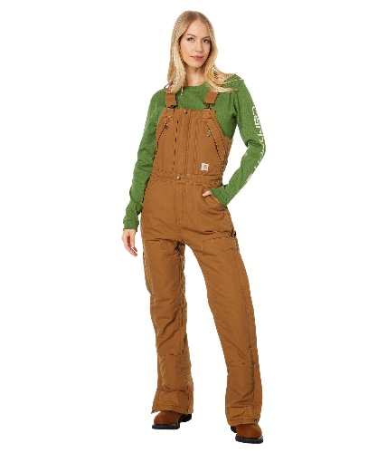 Carhartt womens Loose Fit Washed Duck Insulated Biberall - Large Tall Carhartt Brown