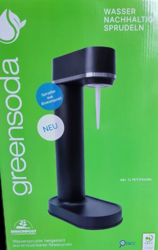 Wassersprudler Greensoda aus Holz-Biokompos<wbr/>it inkl. 1 Liter PET-Flasche