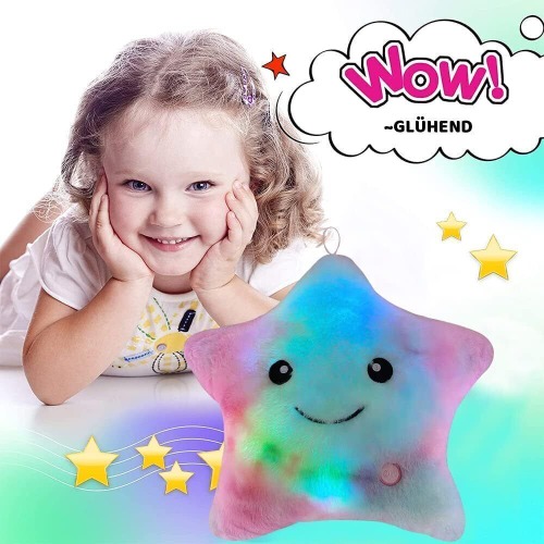 Kissen LED Bunte Stern Plüsch Deko Kissen mit LED Farbwechsel Leuchtkissen Xmas