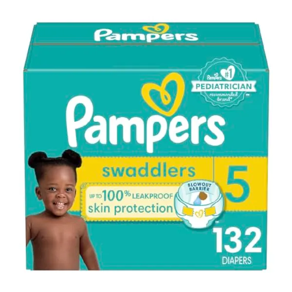Pampers Swaddlers Diapers - Size 5, One Month Supply (132 Count), Ultra Soft Disposable Baby Diapers