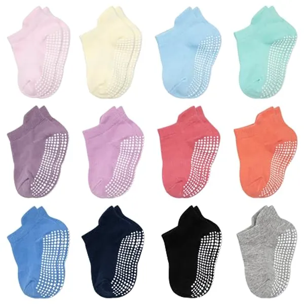EUFANCE Baby Socks Toddler Socks Non Slip Grip Ankle Socks with Non Skid Soles 12 Pack for 6-12 Months 1-3 Years Baby Socks