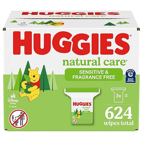 Huggies Natural Care Sensitive Baby Wipes, Hypoallergenic, 99% Purified Water, 3 Refill Packs (624 Wipes Total) - Unscented - 208 Count (Pack of 3)