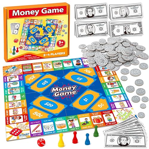 Torlam Money Board Games for Kids, Coins and Bills Toddler Pretend Play Toys, Money for Kids Learning Education Kindergarten Math Games Math Manipulatives, Homeschool Supplies Classroom Must Haves