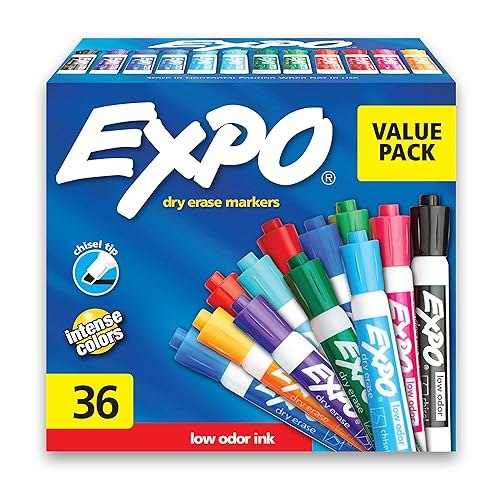 EXPO Low Odor Dry Erase Markers, Chisel Tip, Assorted Fashion Colors, 36 Count for Classroom, Office & Home Use - 36-count - Vibrant - Markers