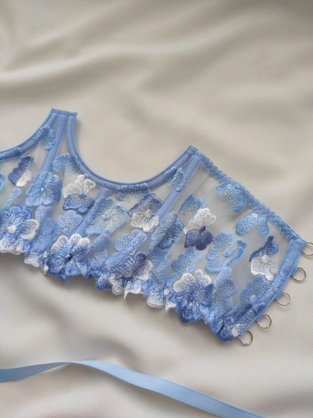 Blue corset top,  Сorset belt, Blue сupless corset, Underbust corset