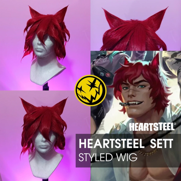 Sett Cosplay Inspired League of Legends KDA Heartsteel Game Popstar Korean Wig Toupee Cap Costume Red Curly Hair Cat Ears Accessories - Etsy.de