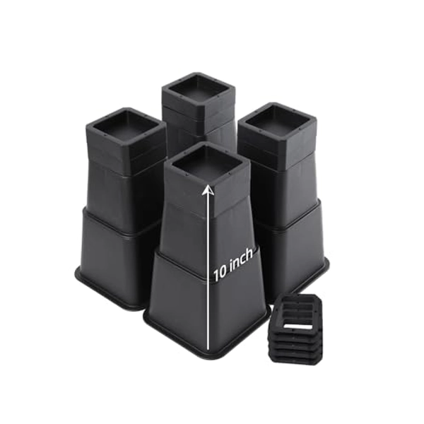 Bed Risers, Oversized Furniture Risers, 1/2/3/4/5/6/7/8/9/10 inches Adjustable Raise Blocks for Bed Couch Desk Sofa Table Lifts, Furniture Legs Lifters Support up to 6000 Lbs (Black, 4 Pack Set)