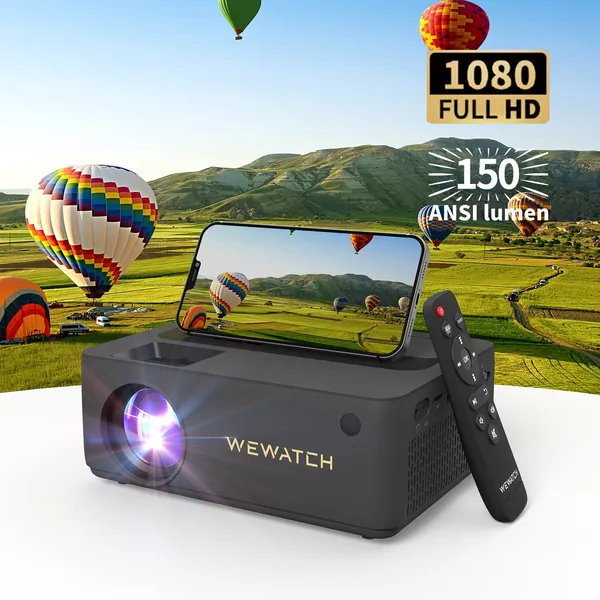 WEWATCH Mini Projector, WiFi Bluetooth Projector Native 1080P Full HD, 13500L Portable Outdoor Movie Projector, Home Theater Video Projector Compatible with TV Stick,Smartphone,Laptop,HDMI,USB,AV,VGA