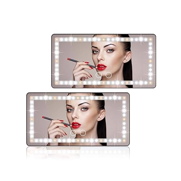 Car Sun Visor Vanity Mirror, 2 Pcs Rechargeable Makeup Mirror with 3 Light Modes & 60 LEDs - Dimmable Clip-on Rear View Sun-Shading Cosmetic Mirror, Universal for Car SUV Truck (Black)