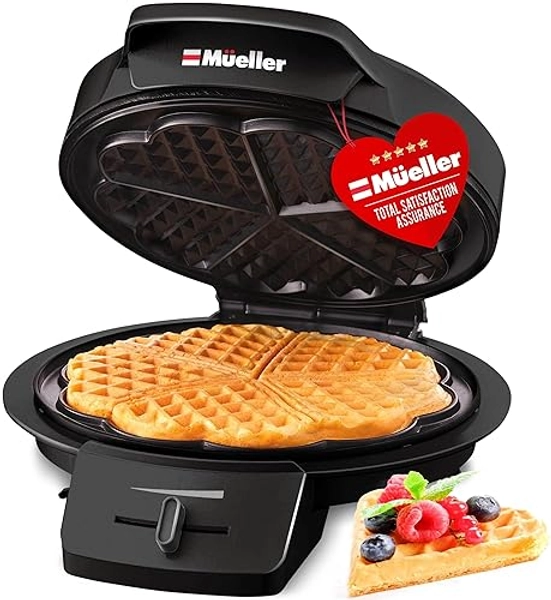 Mueller Heart Waffle Maker, 5 Waffle Iron, Adjustable Browning Control & Nonstick, Cool Touch Handle, Mini Waffle Maker, Easy to Clean, Small Kitchen Appliances