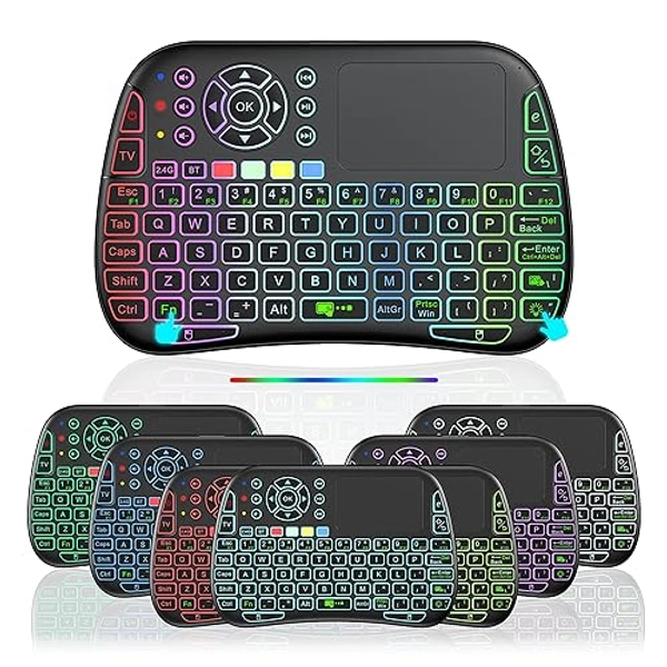 Mini Voice Bluetooth Keyboard, Rechargeable Wireless Keyboard with Touchpad, Backlit Small Keyboard with IR Learning, 2.4G WiFi/BT5.0 Mode Connection for PC, TV Box, iOS, Android, Window, Mac OS