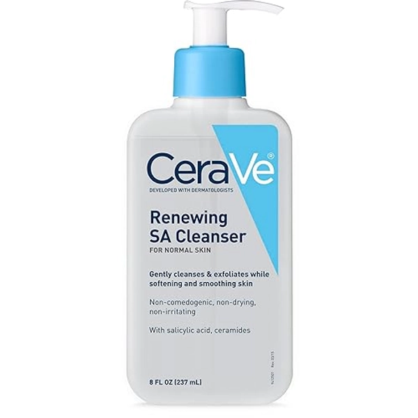 CeraVe Renewing Salicylic Acid Cleanser, Formulated With Hyaluronic Acid, Niacinamide, & Ceramides, Gentle BHA Exfoliating Face Wash Smooths & Softens Skin, Non Comedogenic & Fragrance Free, 8 Ounce
