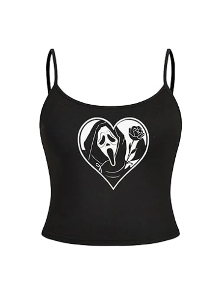 Floerns Women's Plus Size Skull Print Camisole Spaghetti Strap Crop Cami Top - 4X-Large Plus - Black