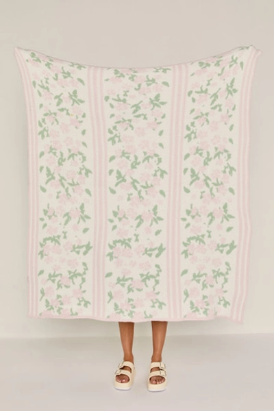Floral Striped Soft Blanket